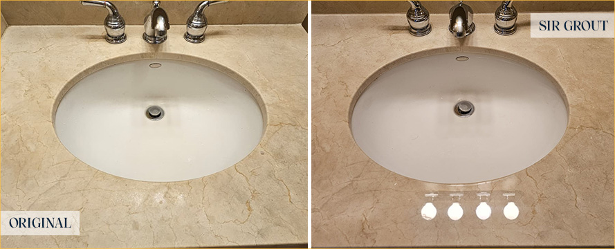 Marble Vanity Before and After a Stone Polishing in Chicago