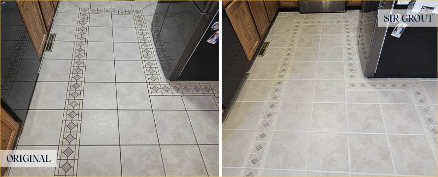 Kitchen Floor Before and After Our Wheaton Grout Cleaning Service