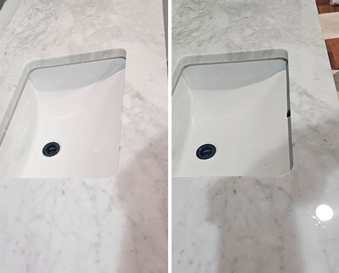 Vanity Top Before and After a Stone Polishing in Uptown, IL