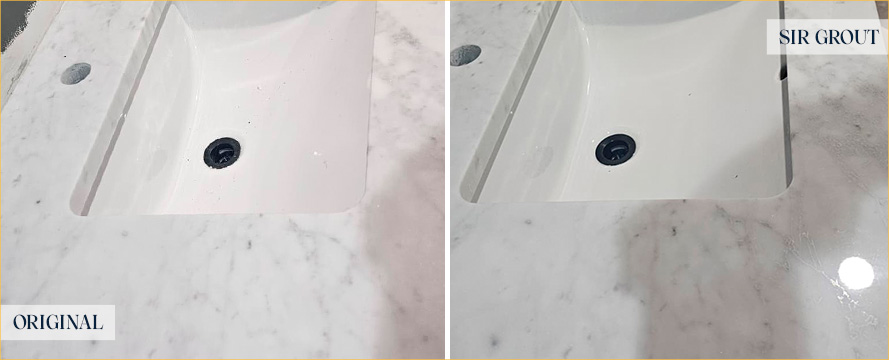 Vanity Top Before and After a Flawless Stone Polishing in Uptown, IL