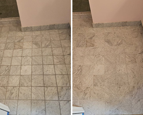 Bathroom Floor Before and After Our Lake Forest Grout Cleaning Services