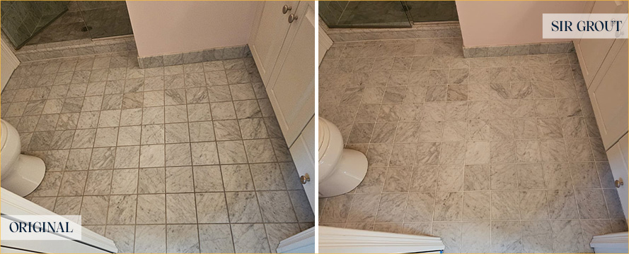 Bathroom Floor Before and After Our Lake Forest Grout Cleaning Services