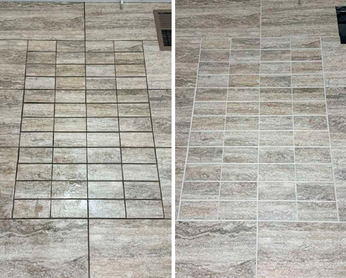 Floor Before and After a Grout Cleaning in Lake Forest, IL