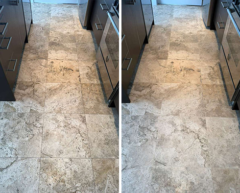 Kitchen Floor Before and After Our Wicker Park Stone Cleaning Service