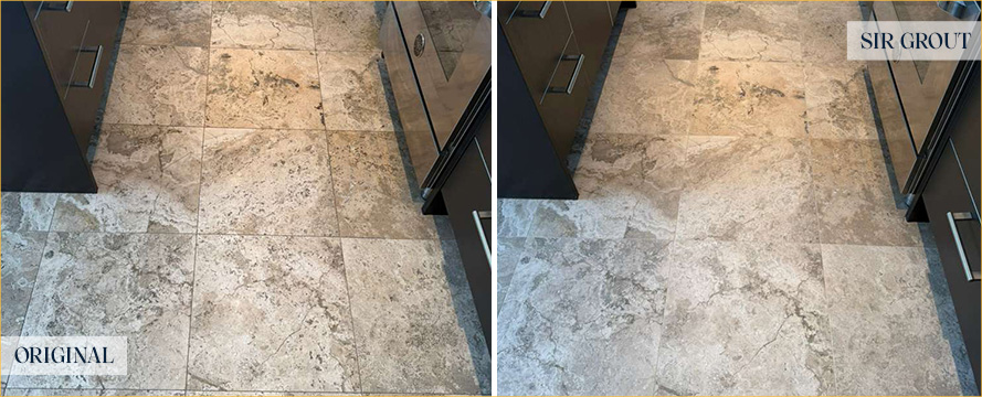 Kitchen Floor Before and After Our Wicker Park Stone Cleaning Service