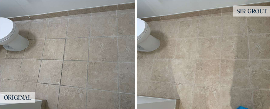 Bathroom Floor Before and After a Grout Cleaning in Golden Coast