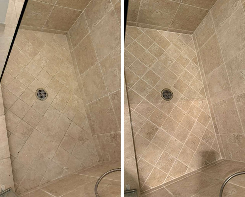 Tile Shower Before and After a Grout Cleaning in Golden Coast