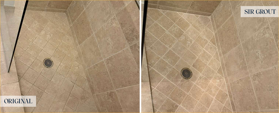 Tile Shower Before and After a Grout Cleaning in Golden Coast