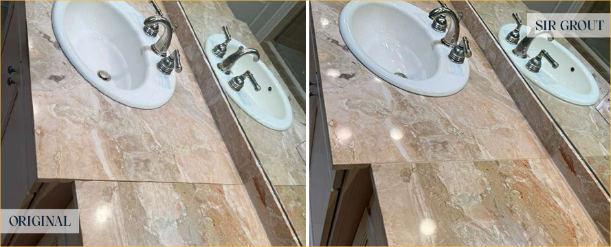 Vanity Top Before and After a Stone Polishing in Uptown
