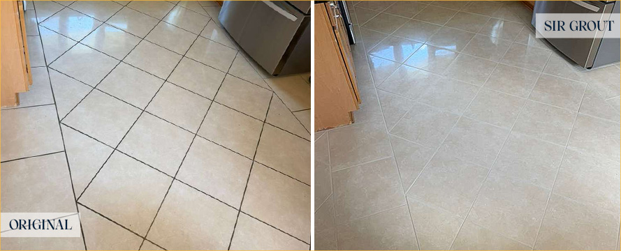 Kitchen Floor Before and After a Grout Cleaning in Lincoln Park