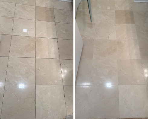 Bathroom Floor Before and After a Grout Sealing in Chicago