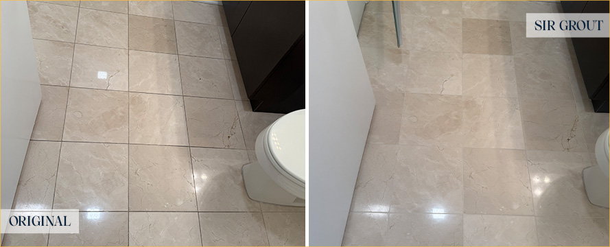 Bathroom Floor Before and After a Grout Sealing in Chicago