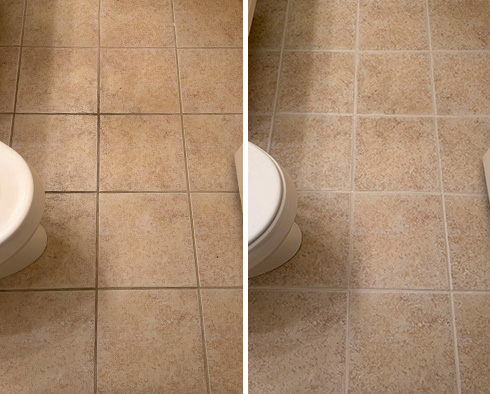Bathroom Floor Before and After a Grout Sealing in Chicago