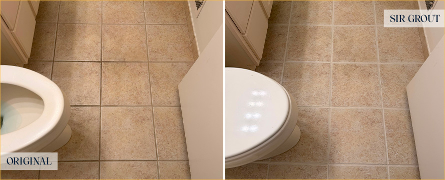 Bathroom Floor Before and After a Grout Sealing in Chicago