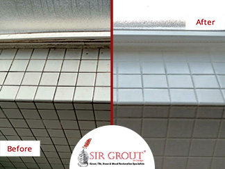 Before and After Picture of a Bathroom Grout Cleaning Service in Chicago