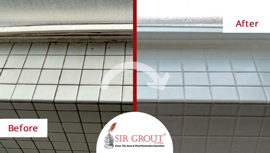 Before and After Picture of a Bathroom Grout Cleaning Service in Chicago