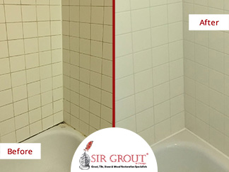 Before and After Picture of a Grout Cleaning Service in Chicago