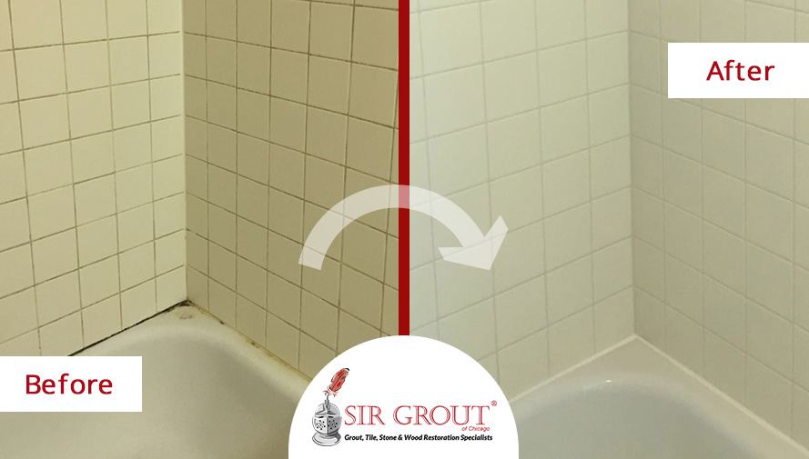 Before and After Picture of a Grout Cleaning Service in Chicago