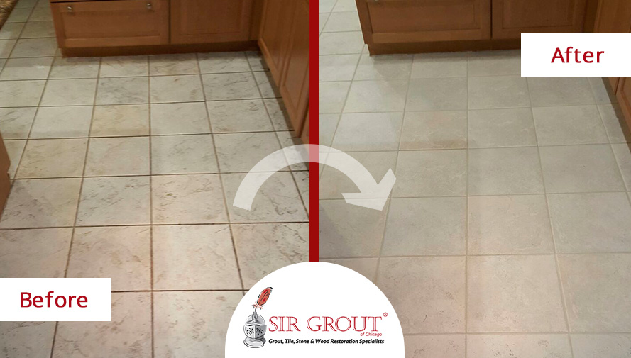 Before and After Picture of a Grout Cleaning Project for Property Managers in Chicago