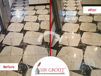 Before and After Picture of a MArble Stone Polishing Service in Chicago, IL