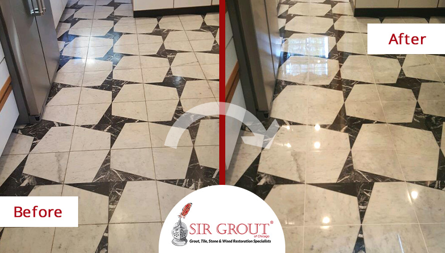 Before and After Picture of a MArble Stone Polishing Service in Chicago, IL