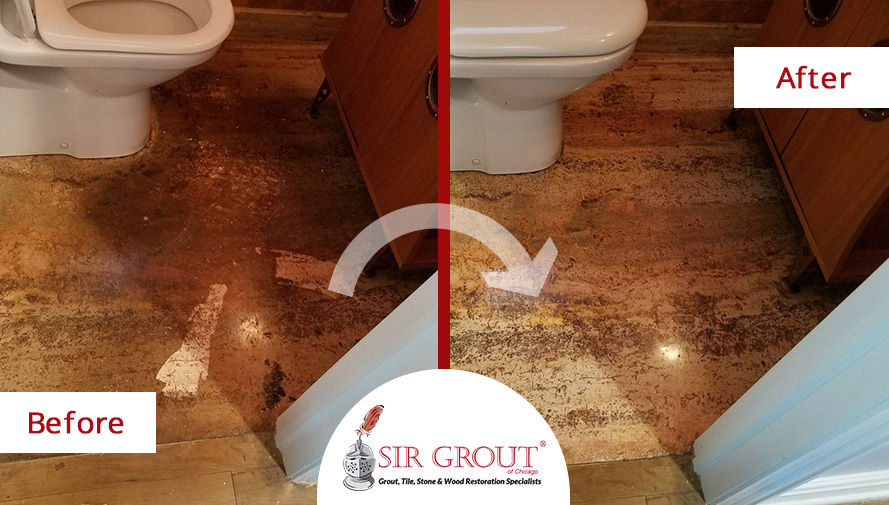 Before and After Picture of a Floor Stone Polishing Service in Chicago