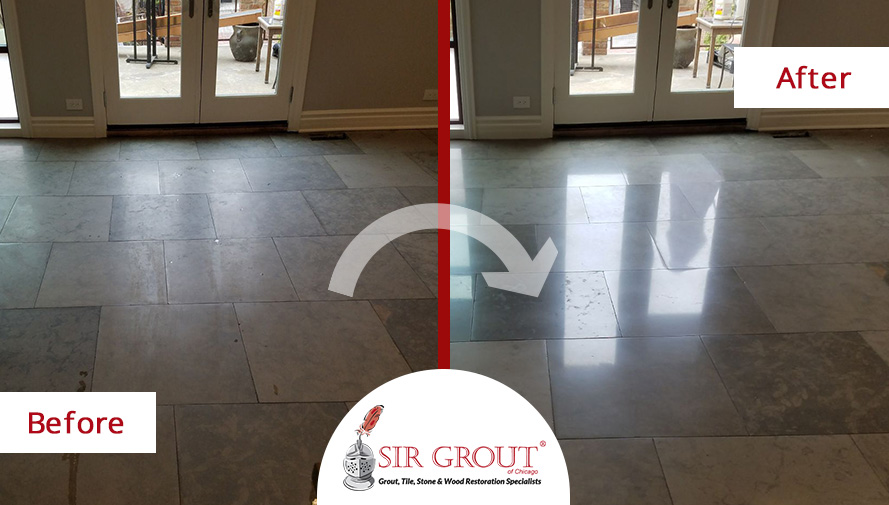 Before and After Image of a Floor Stone Polishing Service in Chicago