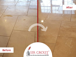 Before and After Picture of a Travertine Floor Honing and Polishing Service in Chicago