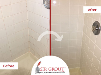 Before and After Picture of a Bathroom's Dirty Grout in Chicago, IL