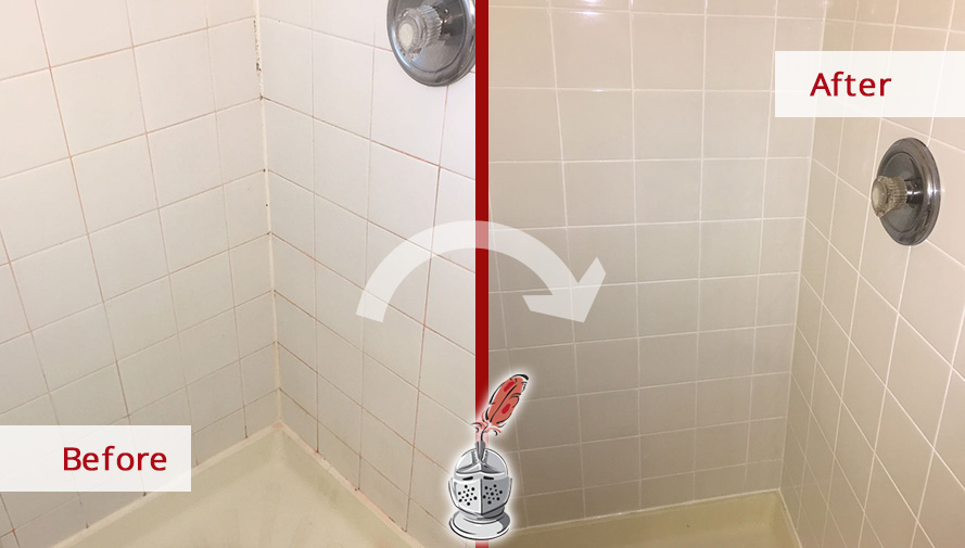 Before and After Picture of a Bathroom's Dirty Grout in Chicago, IL