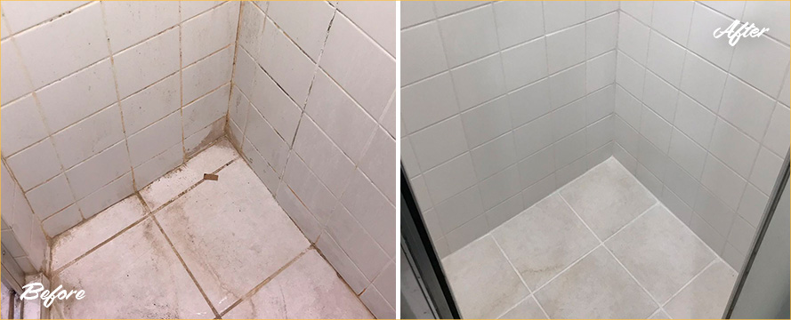 Before and After Picture of a Shower Tile and Grout Cleaners in Lakeview, IL