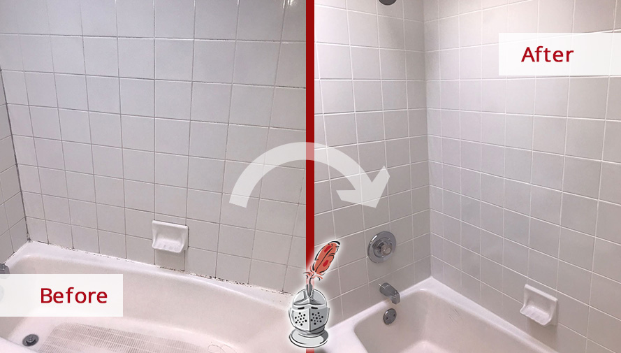 Before and After Picture of a Bathroom Grout Cleaning Service in Lincoln Park, IL