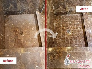 A Stone Cleaning in Lakeview, Illinois Renewed the Appeaance of This Shower 