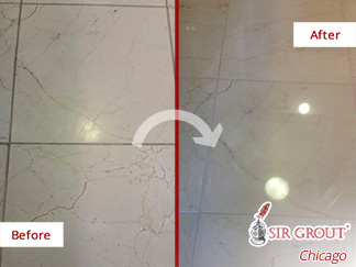 Before and after Picture of This High-Quality Job to Restore the Shine on This Marble Surfaces in Chicago, IL