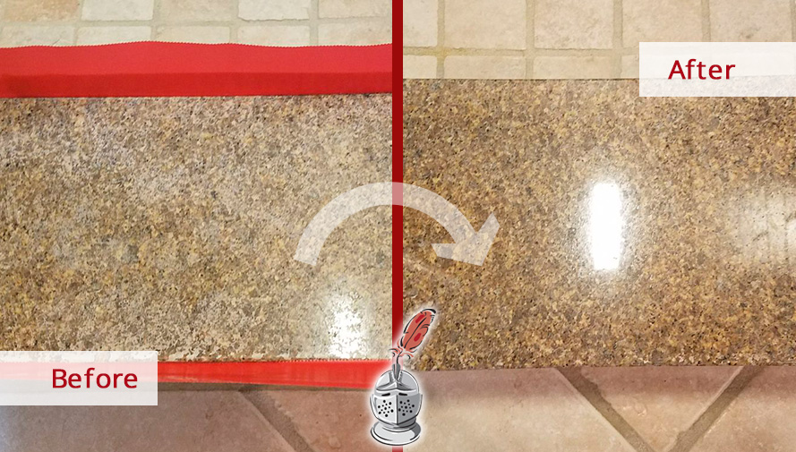 Before and after Picture of This Stone Honing Job That Brought This Granite Shower Threshold Back to Life in Chicago, IL