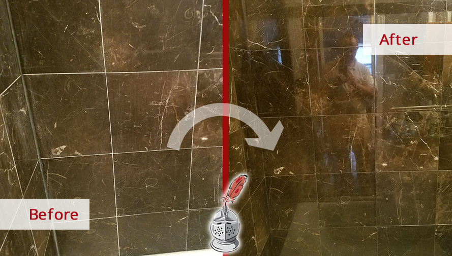Before and after Picture of This Stone Honing Job Done in Chicago, IL, That Left This Shower Spotless