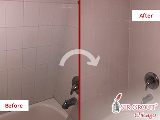 Before and after Picture of How This Bathroom Was Transformed Thank to a One Day Grout Cleaning Job Done in Chicago