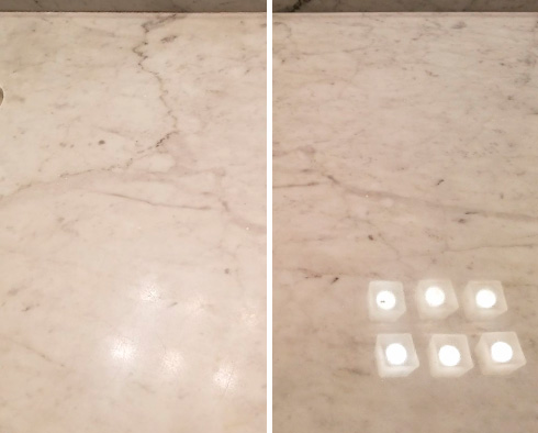 Before and after Picture of This Stone Polishing Job in Chicago to Restore This Vanity Tops