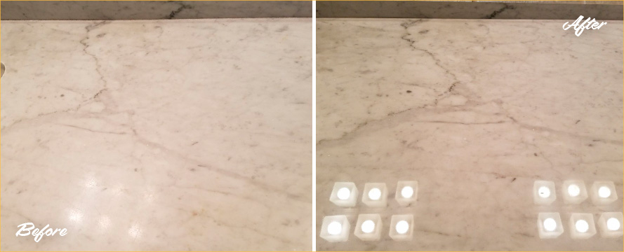 Before and after Picture of This Stone Polishing Job in Chicago to Restore This Vanity Tops