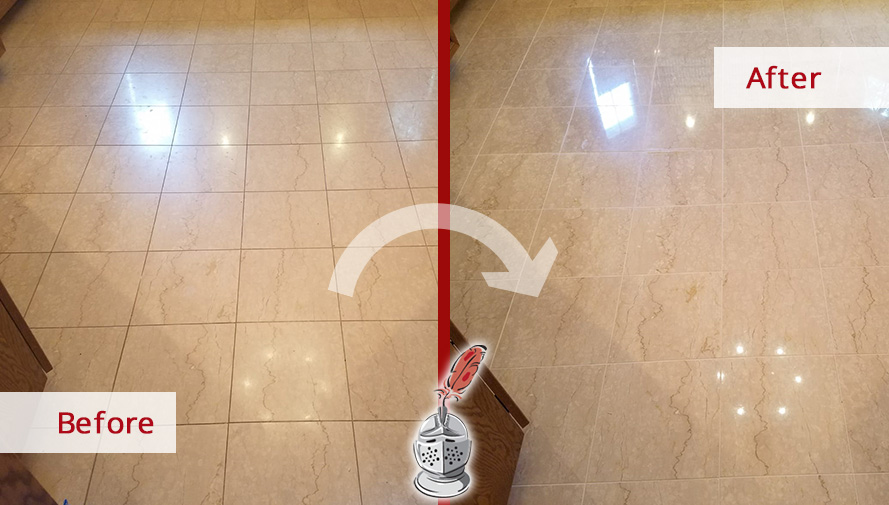 Before and after Picture of This Floor Transformation after a Grout Cleaning Job in Chicago
