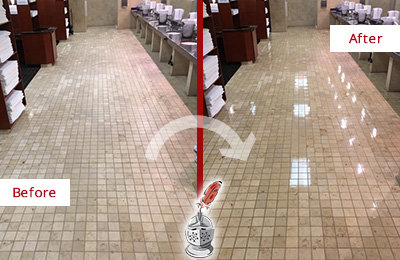 Picture of a Hotel Restroom Before and After Floor Restoration