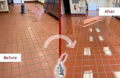 Before and After Picture of a Restaurant Quarry Tile Floor
