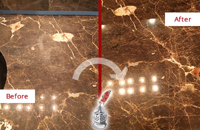 Before and After Picture of a Chicago South Marble Stone Countertop Polished to Eliminate Stains