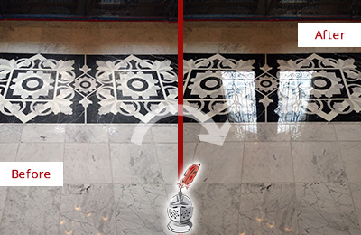 Before and After Picture of a Wrigleyville Marble Stone Sealed to Recover Its Sheen