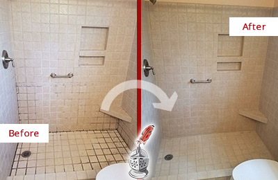 Before and After Picture of a North Riverside Shower Grout Cleaned to Remove Mold