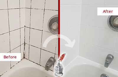 Sir Grout Cleans the Grout on this Moldy Steger Tub Before and After Picture of a Steger Tub Grout Cleaned to Eliminate Mold