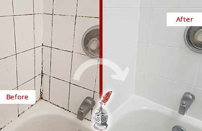 Before and After Picture of a Indian Creek Tub with Sealed Grout to Eliminate Mold