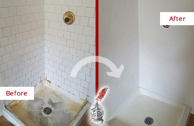 Sir Grout Cleans this Brookfield Shower Cleaned to Eliminate Mold Before and After Picture of a Brookfield Shower Cleaned to Eliminate Mold