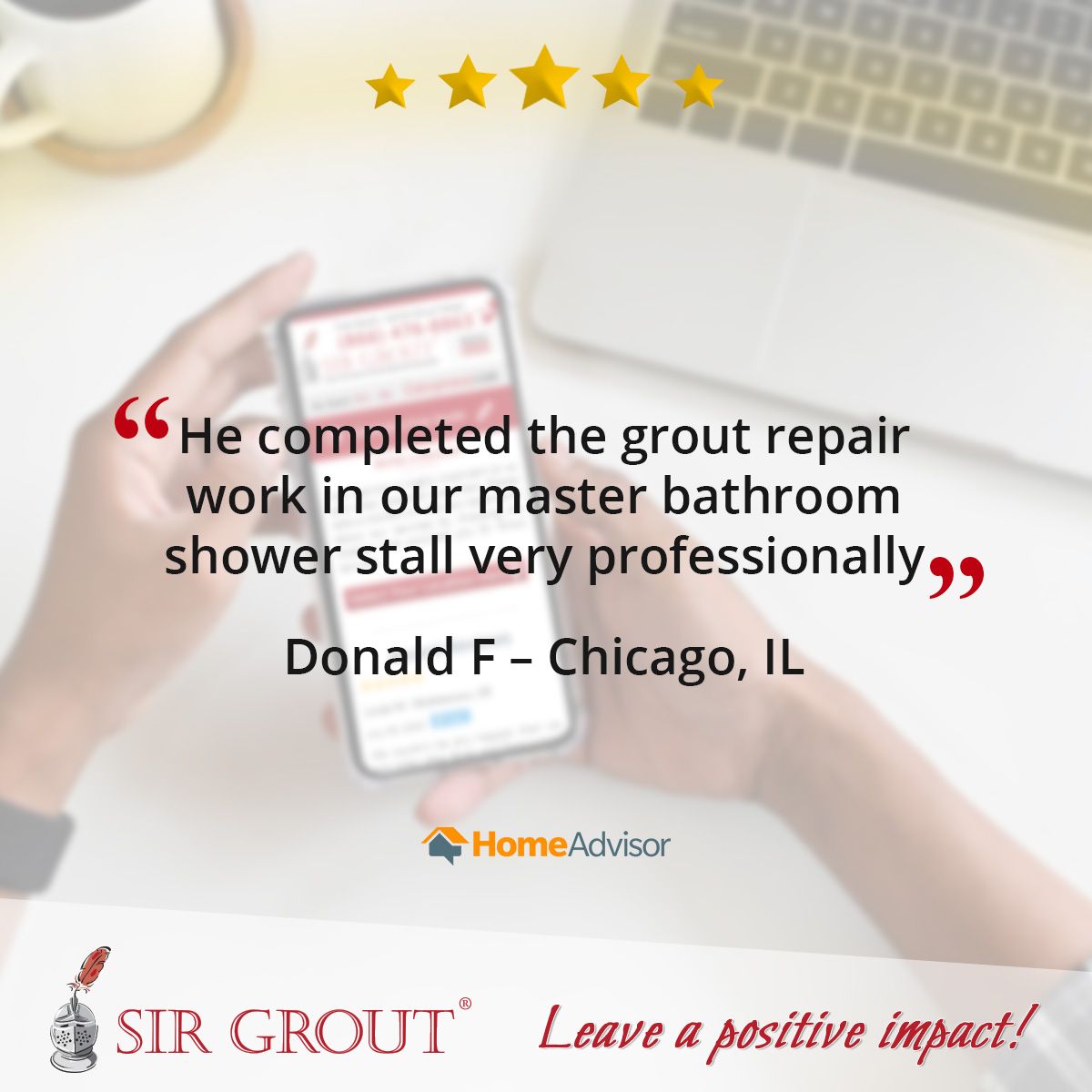 He completed the grout repair work in our master bathroom shower stall very professionally