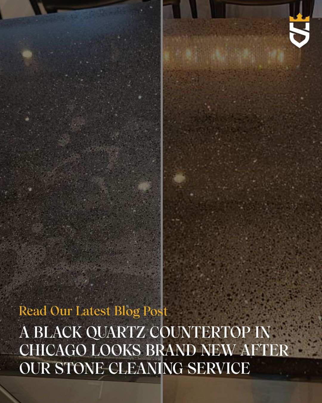 A Black Quartz Countertop in Chicago Looks Brand New After Our Stone Cleaning Service